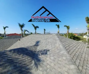 North American Roofing Company logo captured from rooftop view
