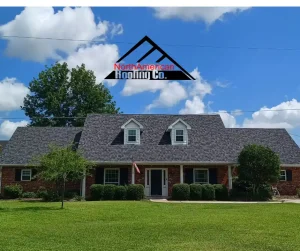 Residential roof with North American Roofing Company logo displayed